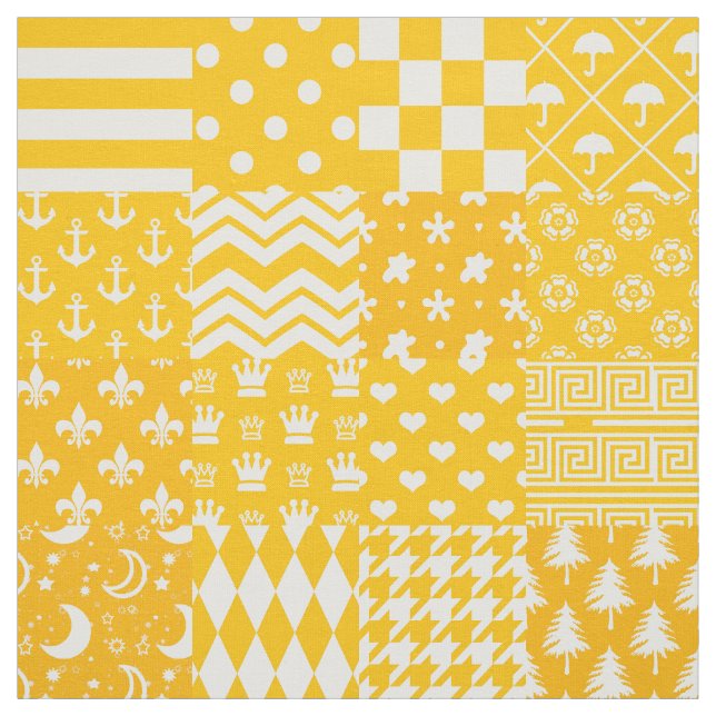 Yellow White Mixed Patterns Patchwork Design  Fabric (Swatch)