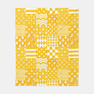 Yellow White Mixed Patterns Patchwork Design Fleece Blanket