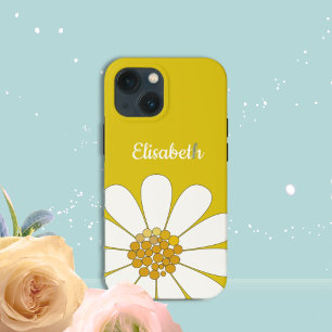 Yellow White Modern Daisy Flower Personalise Name iPhone 13 Mini Case