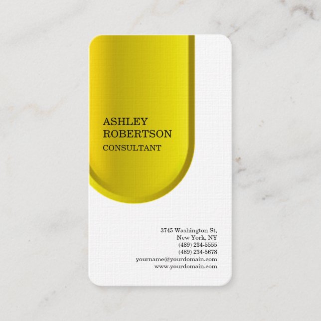 Yellow White Modern Professional Trendy Minimalist Business Card (Front)