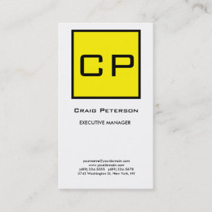 Yellow White Monogram Modern Minimalist Plain Business Card