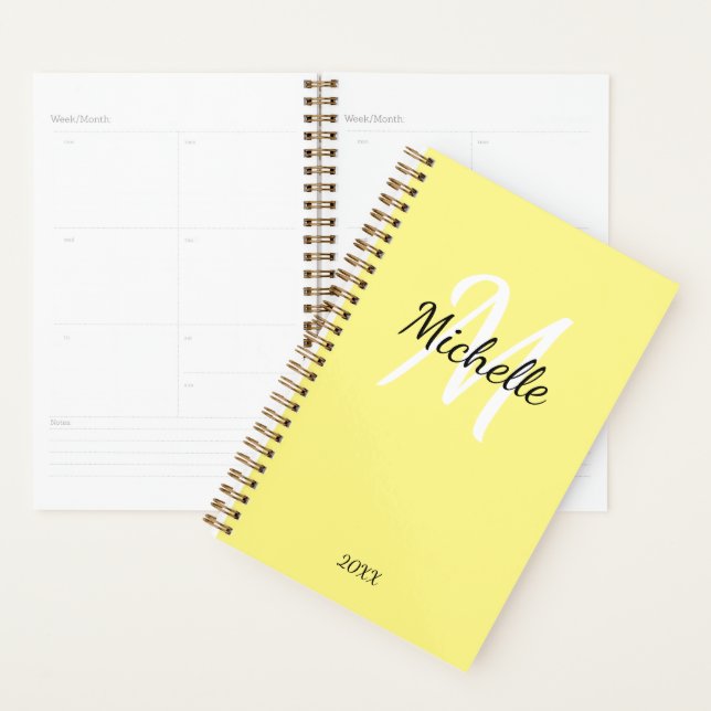 Yellow & White Monogram Simple Elegant Classic Pla Planner (Display)