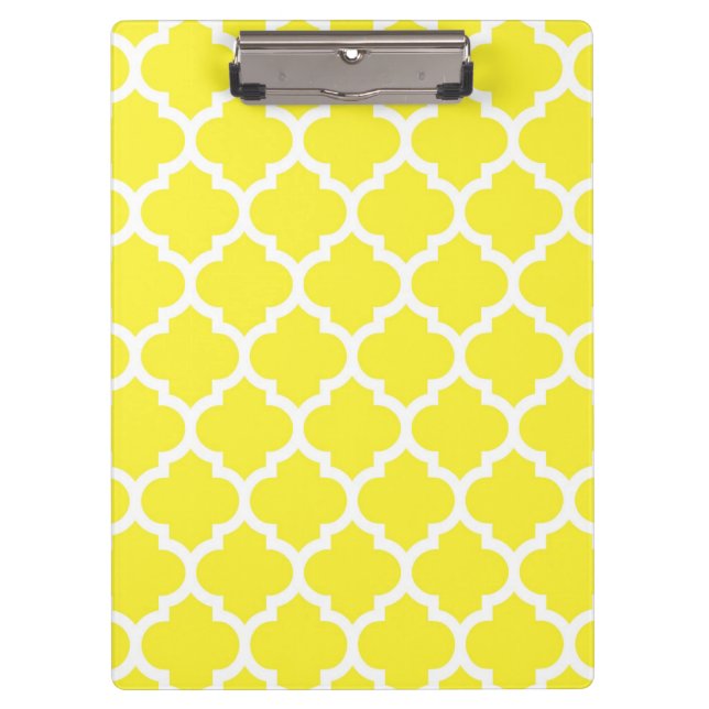 Yellow White Moroccan Quatrefoil Pattern #5 Clipboard (Front)