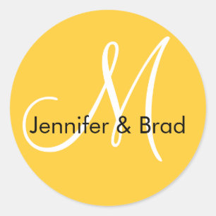 Yellow White Names Monogram Wedding Favour Sticker