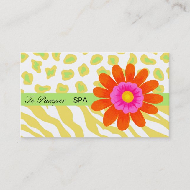 Yellow, White, Orange & Green Zebra & Cheetah Skin Business Card (Front)