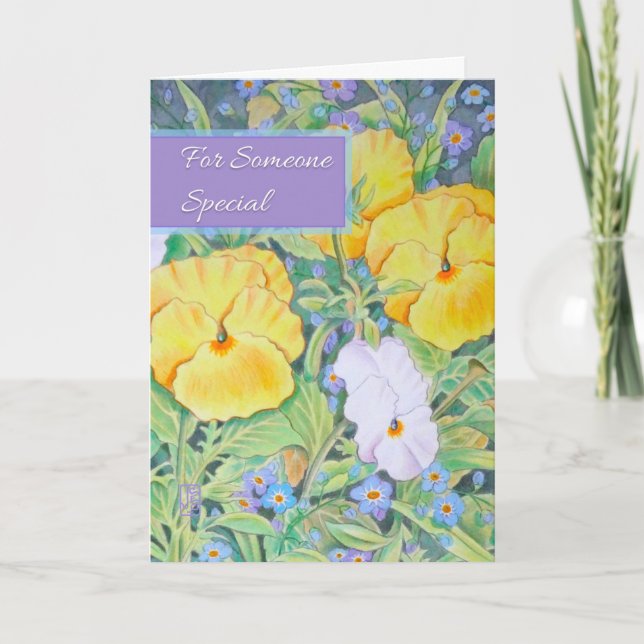 Yellow&White Pansies For Someone Special Birthday Card (Front)