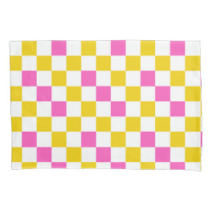 Yellow White Pink Chequered Design Pillowcase