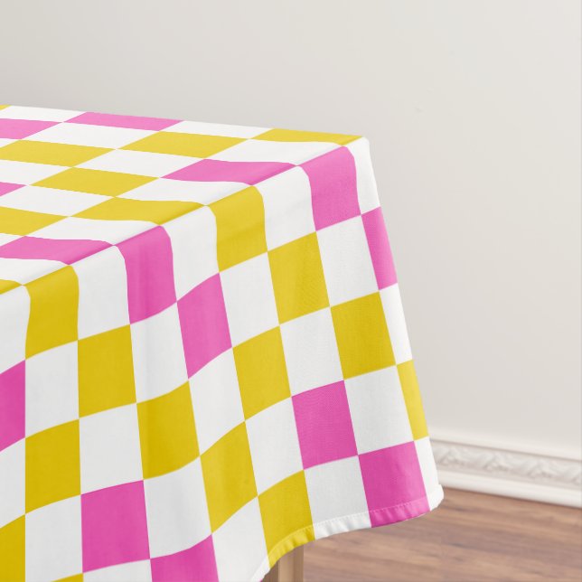 Yellow White Pink Chequered Design  Tablecloth (In Situ)