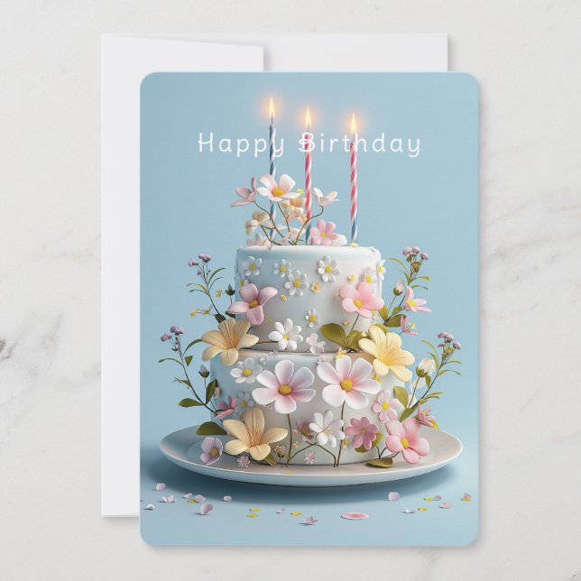 Yellow White Pink Sugar Wildflowers Birthday Card (Front)