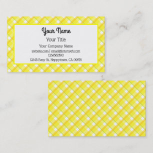 Yellow White Plaid Pattern Editable Business Card