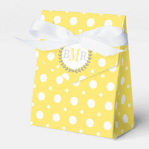 Yellow, white polka dot pattern monogram wedding favour box
