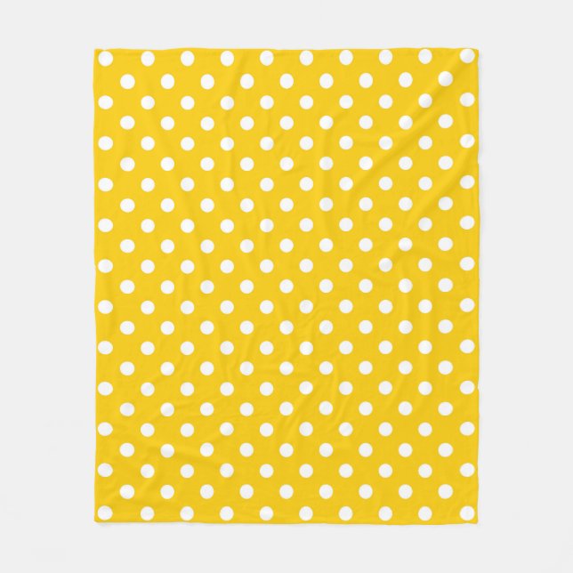 Yellow White Polka Dots Design Fleece Blanket (Front)