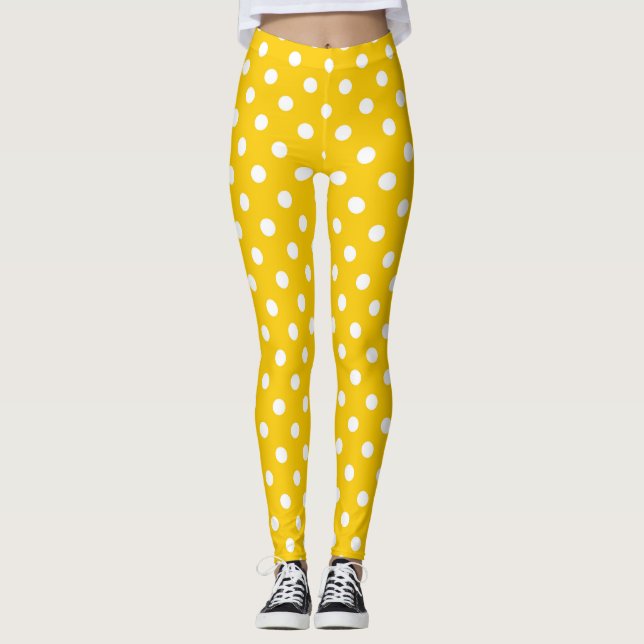 Yellow White Polka Dots Design Leggings (Front)