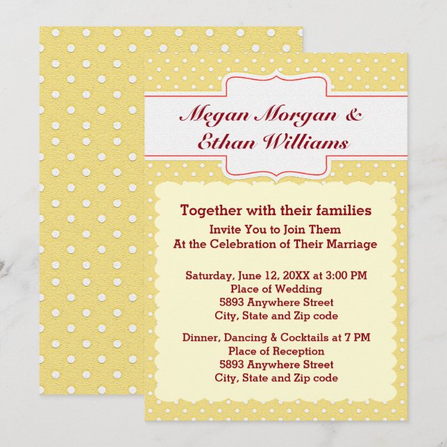 Yellow & White Polka Dots Wedding Invitation (Front/Back)