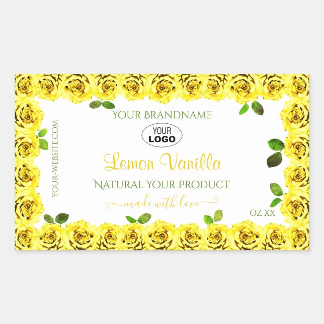 Yellow White Product Label Blooming Roses Add Logo (Front)