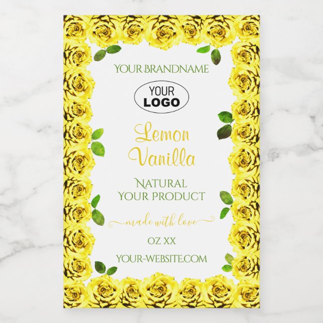 Yellow White Product Label Blooming Roses Add Logo (Single Label)