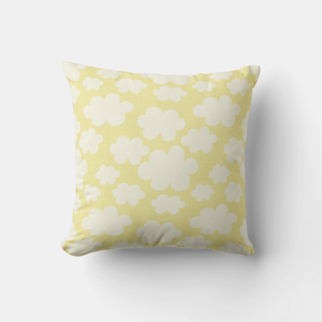 Yellow white puffy clouds pillow (Front)