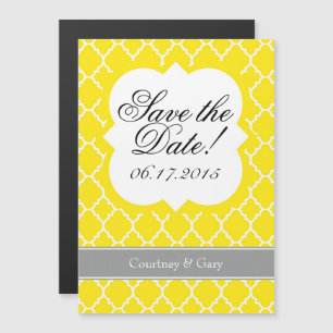 Yellow White Quatrefoil Save The Date Magnet