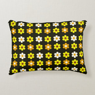 yellow white retro spring floral pattern decorative cushion