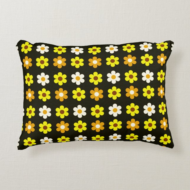 yellow white retro spring floral pattern decorative cushion (Front)