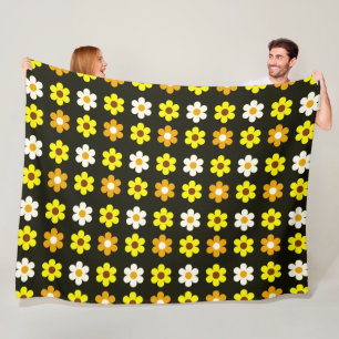 yellow white retro spring floral pattern fleece blanket