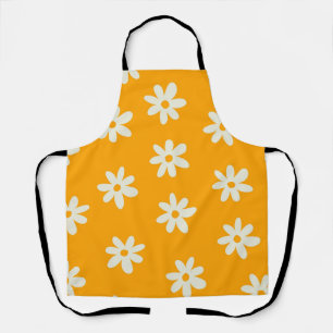 Yellow White Retro Y2K Flower Pattern Apron