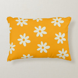 Yellow White Retro Y2K Flower Pattern Decorative Cushion