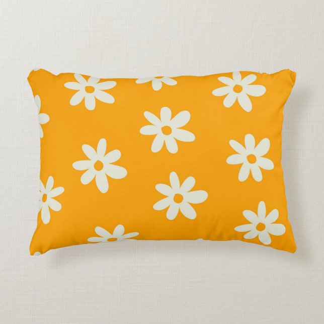 Yellow White Retro Y2K Flower Pattern Decorative Cushion (Front)