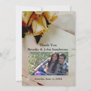 Yellow & White Roses Elegant Ivory Thank You Card