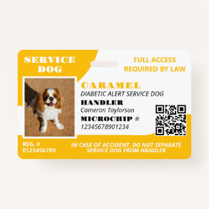 Yellow White Service Dog Photo ID QR Code ID Badge