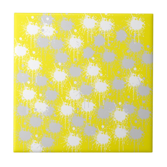 Yellow, White Silver Blush Abstract  Tile (Front)
