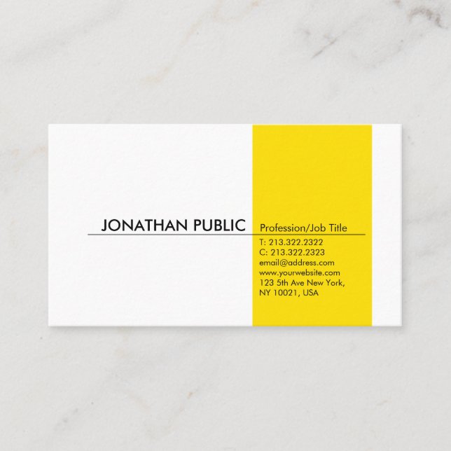 Yellow White Simple Modern Professional Elegant Business Card (Front)