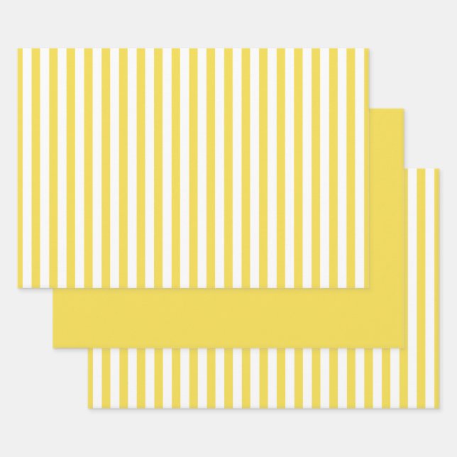 yellow White Simple Stripes Pattern Geometric Wrapping Paper Sheet (Set)