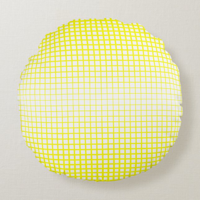 Yellow & White Square Tiles Round Cushion (Front)