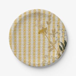 Yellow White Stripe Floral Gingham Plaid Farmhouse Paper Plate