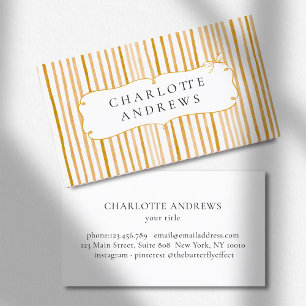 Yellow White Stripe Vintage Bow  Business Card