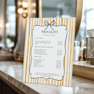 Yellow White Stripe Vintage Bow Price List Pedestal Sign