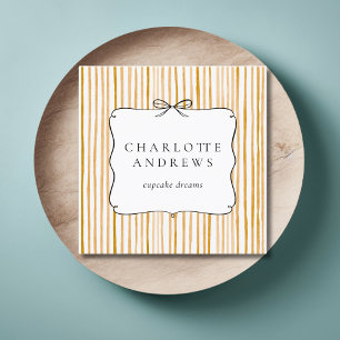 Yellow White Stripe Vintage Bow  Square Business Card