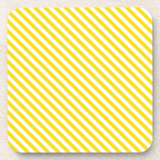 Yellow White Striped Modern Decorative Template Th Coaster (Front)