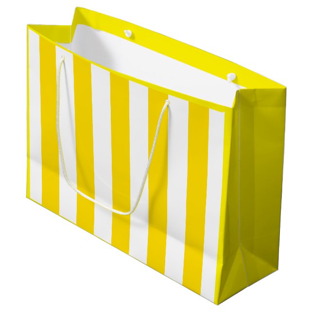 Yellow White Striped Modern Elegant Template Large Gift Bag (Front Angled)