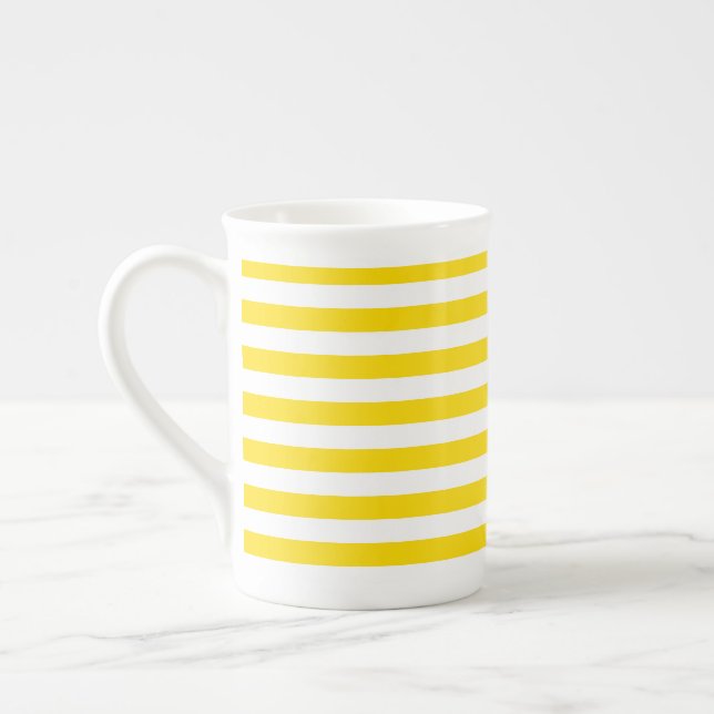 Yellow White Striped Template Custom Modern Bone China Mug (Left)