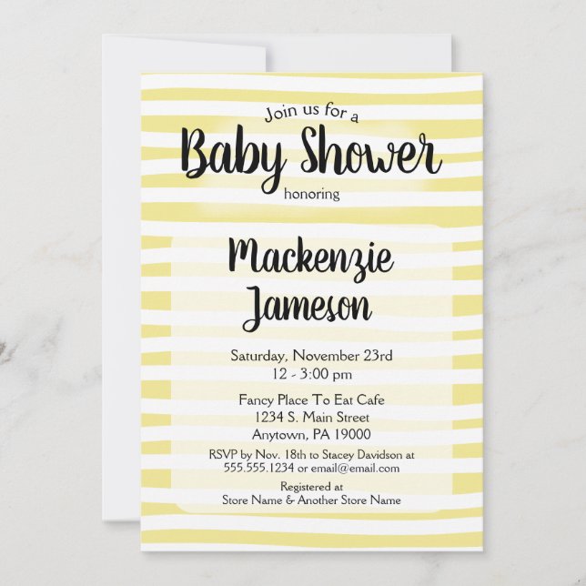 Yellow White Stripes Baby Shower Invitation (Front)