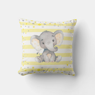 Yellow White Stripes Elephant Baby Shower Nursery Cushion