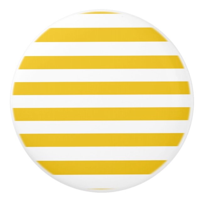 Yellow & White Stripes Modern Striped Chic Bedroom Ceramic Knob (Front)