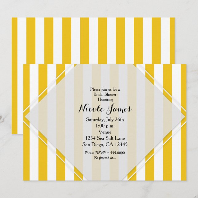 Yellow & White Stripes Modern Striped Invitations (Front/Back)