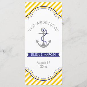 Yellow white stripes navy nautical wedding program programme