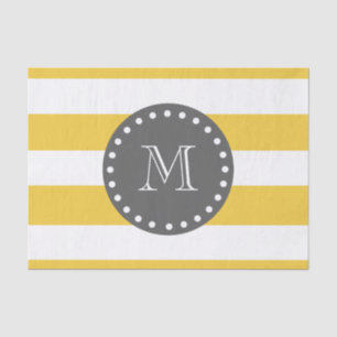 Yellow White Stripes Pattern, Charcoal Monogram Tissue Paper