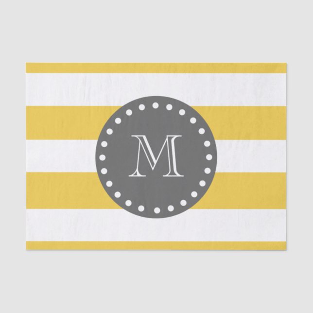 Yellow White Stripes Pattern, Charcoal Monogram Tissue Paper (Front)