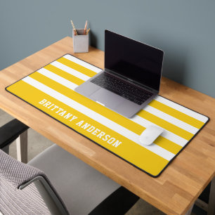 Yellow & White Stripes Pattern Personalised Desk Mat