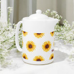 Yellow White Sunflower Spring floral<br><div class="desc">Floral Teapot in Yellow White with Elegant Sunflower Pattern. Use personalise this template to change text</div>